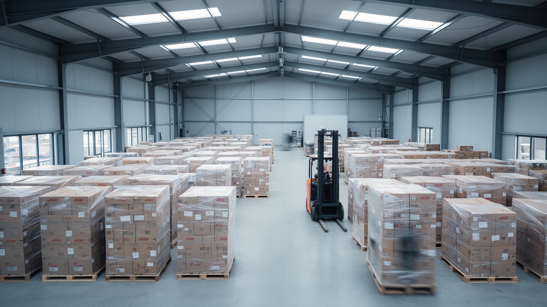 UK distribution warehouse with pallets of clearance stock